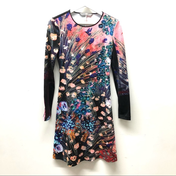 Clover Canyon Abstract Peacock Print Long Sleeve Mini Dress Size S - Picture 2 of 11